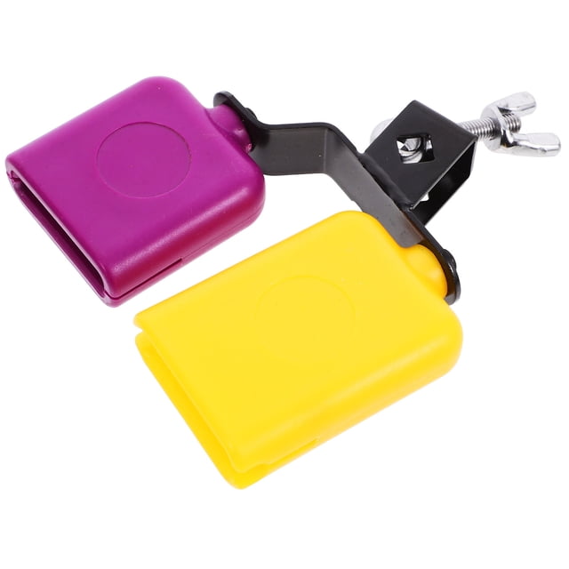 HEANUJJ 1Pack Mini Cowbell Percussion Instrument Block Drum Yellow With Adjustable Angle For Drummers