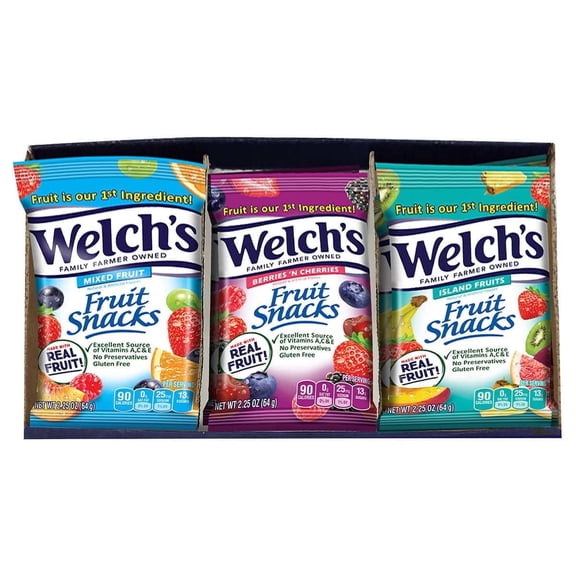 Welch’s Fruit Snacks Variety Pack – 20 Count, 2.25 oz Each | Mixed Fruit, Berries ’N Cherries & Island Fruits | Made With Real Fruit