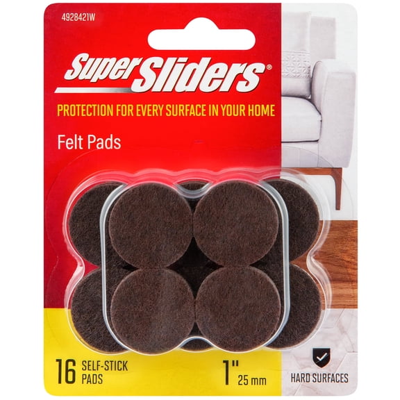Super Sliders 1 inch Brown Felt Furniture Pads, Pack of 16