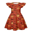 thumbnail image 4 of Girls Dresses Halloween Pumpkin Print Tiered Flutter Sleeve Sundress Lightweight Summer Beach Clothes for Girls 4–12Y, 4 of 4