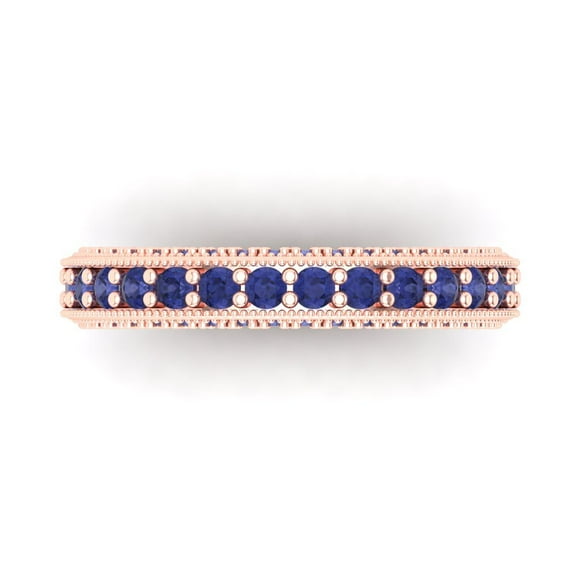1.44 ctw Wedding Band for Women - 18K Rose Gold Simulated Tanzanite Stackable Eternity Ring