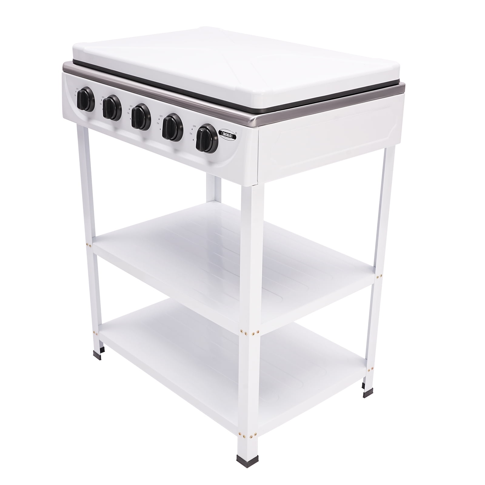 Portable Natural Gas Stove 5 Burners 5 Knobs White Natural Gas Stove, Natural Gas Stove with 5 Burners