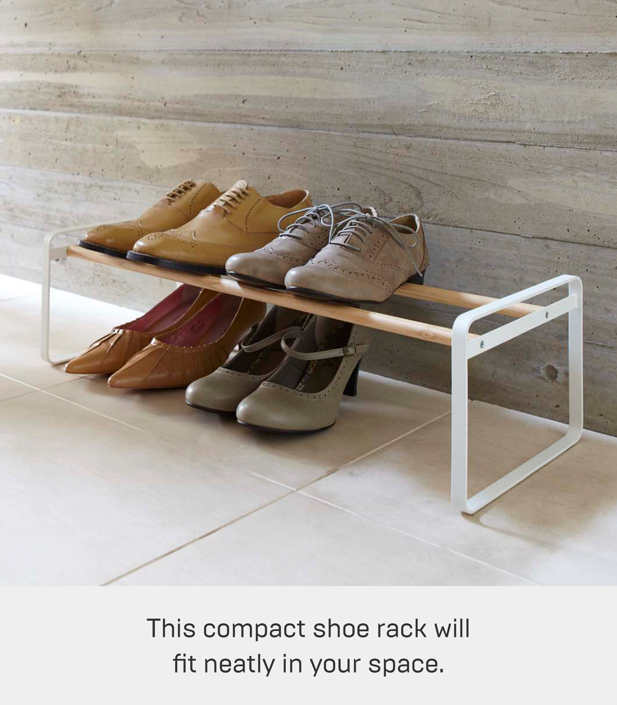 Yamazaki Home Stackable Shoe Rack, White, Steel,  Holds up to 4 pairs of shoes per shelf, Supports 6.6 pounds, Stackable - image 2 of 5
