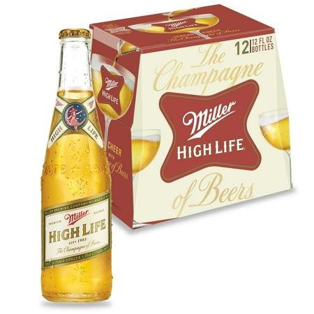 Miller High Life American Beer, 12 Pack, 12 fl oz Glass Bottles, 4.6% ABV