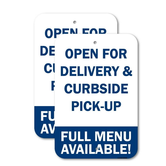(2 Pack) Open For Delivery & Curbside Pick-up | 18" X 24" Heavy-Gauge Aluminum Sign | Rust Free Aluminum, Weather Resistant, Waterproof, Fade Resistant, 2 Pre-drilled Holes