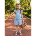 thumbnail image 4 of BemeyourBBs Toddler Baby Girl Summer Clothes Infant Baby Girls Shell Starfish Outfit Cute Ocean-themed Embroidered Flying Sleeve T Shirt Tops And Ruffle Plaid Shorts 2 Pcs Set, 4 of 9