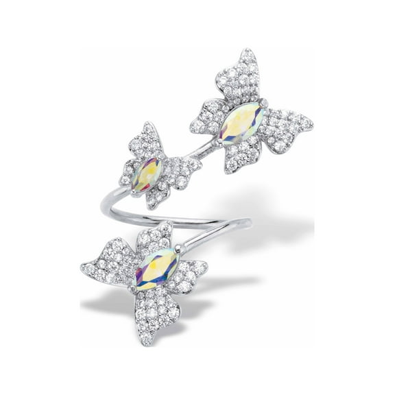 PalmBeach Jewelry Marquise-Cut and Round Aurora Borealis Cubic Zirconia Butterfly Cocktail Wrap Ring 2.31 TCW Platinum-Plated