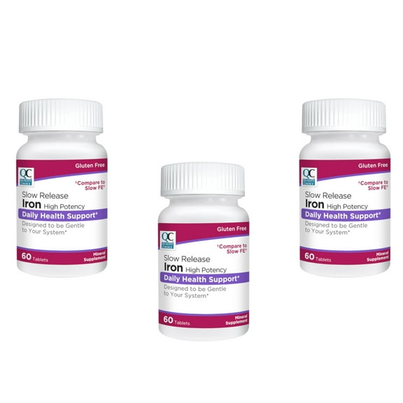 3 Pack Quality Choice Iron High Potency Slow Release Tablets 45mg 60 Tabs Each