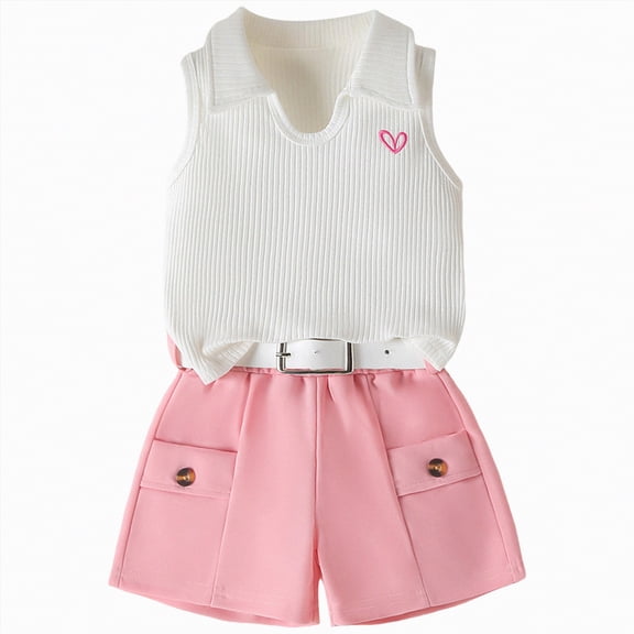 OYXSER Toddler Baby Girls Summer Outfits 2T 3T Sleeveless Knit Tee Tops Shorts 2pcs Shorts Outfits Set, Pink 18-24M