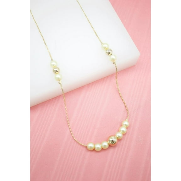 18K Gold Filled Pearl  Gold Bead Designed Chain Necklace (F245)