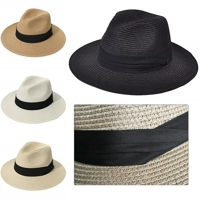 Kripyery Ladies Hat Wide Brim Sun Protection Wide Applications Simple Pure  Color Straw Hat for Beach