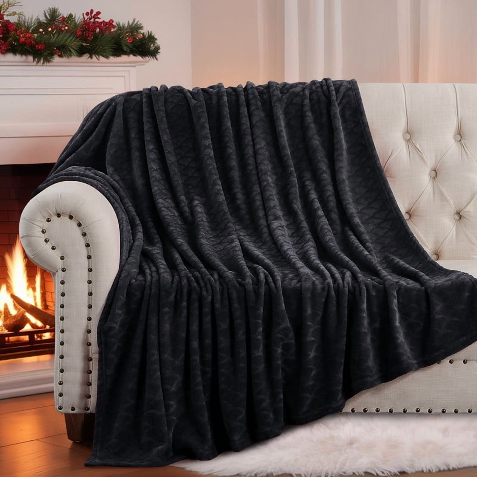 Aisbo Brushed Flannel Blanket Black King, Super Soft and Cozy Blankets All Season Use