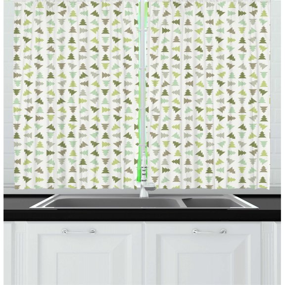 Ambesonne Winter Kitchen Curtains, Pine Tree Retro, 55"x39", Multicolor