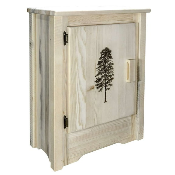 Homestead Collection Accent Cabinet w/ Laser Engraved Pine Design, Left Hinged, Ready to Finish