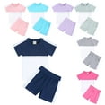 thumbnail image 2 of LYMAYTER 2PCS Infant Girls Boys Cotton T-Shirt Outfit for Kids Toddler Solid Colour Short Sleeve Tees Tops Shorts Sets 3 Months-13 Years, 2 of 9