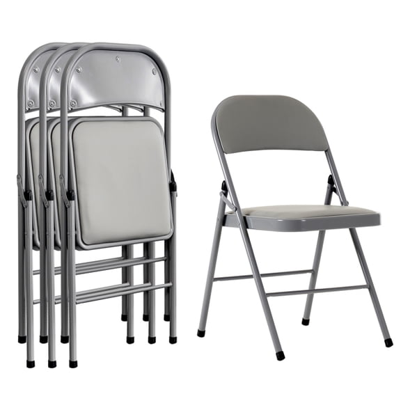 Alvantor 4-Pack Gray Folding Chairs,Padded PVC Seat and Back,Steel Frame,Portable Seating for Home Office Party Event,330 lbs Capacity