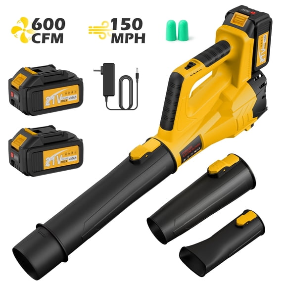 CATGOOD Leaf Blower Cordless, 4AH Battery Powered Leaf Blower for Lawn Care, 600 CFM Leaf Blower with 2 Battery, Lightweight and 2 Speeds