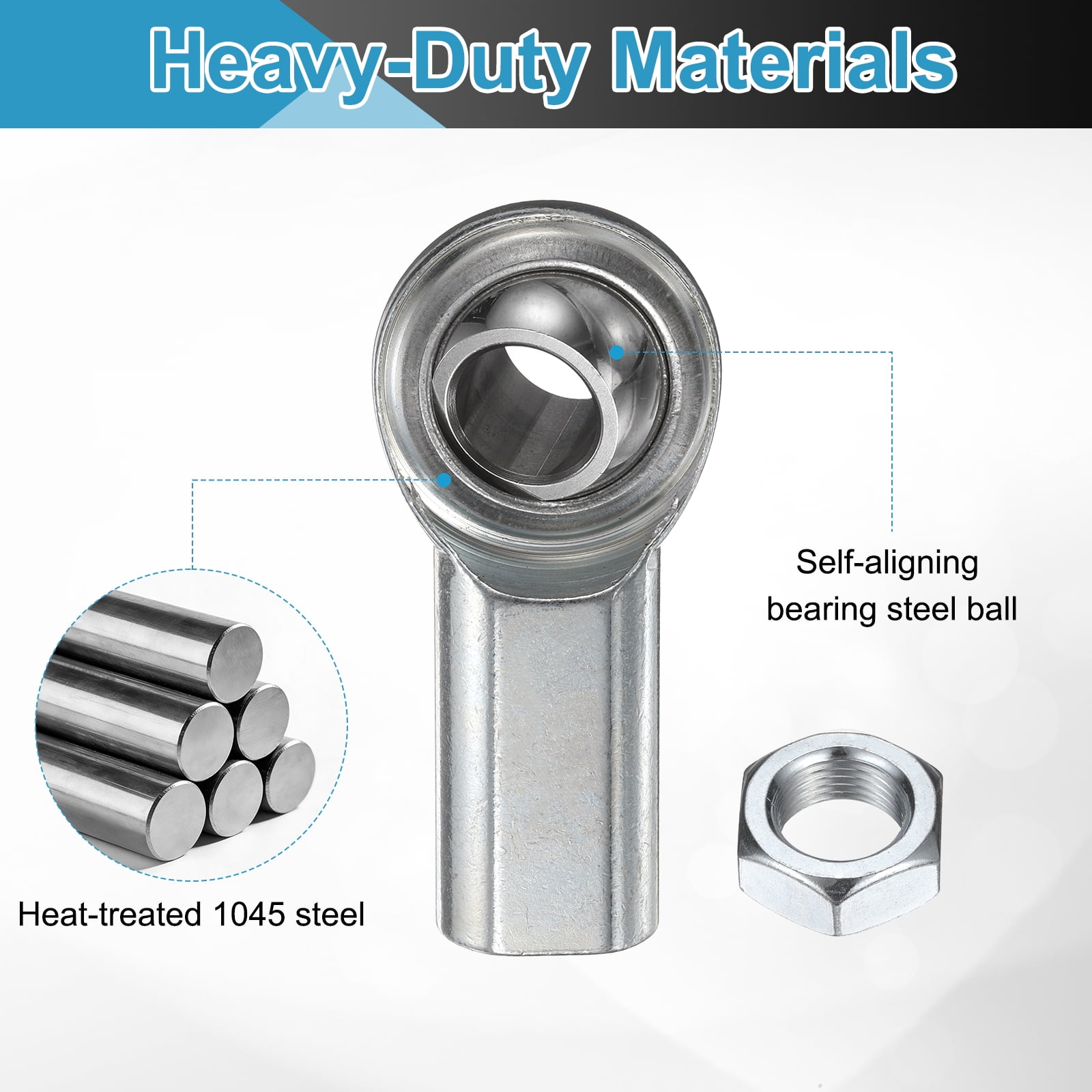 2 Pack CF10 Rod End Bearing 5/8" Bore, RH 5/8-18 UNF Right Hand Female Thread, 1045 Steel Rod Ends Joint with Jam Nut