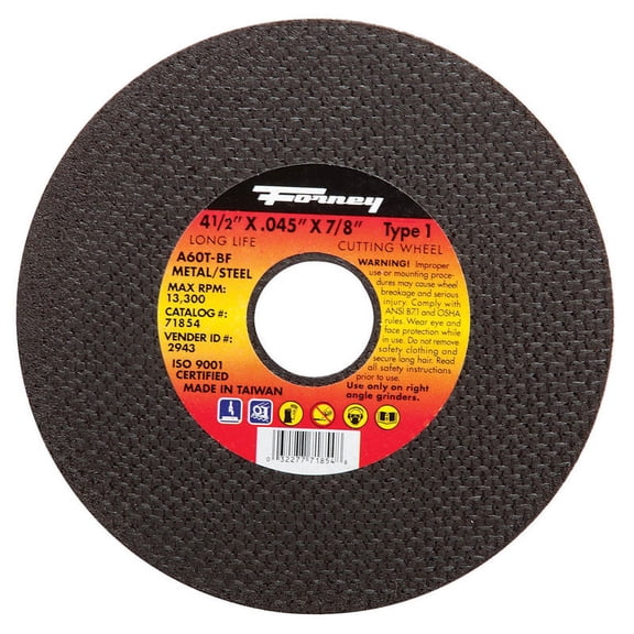 Forney Industries 71854 Cut-Off Wheel, Metal, Type 1, 4-1/2" x .045" x 7/8"