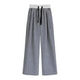 thumbnail image 4 of Arlun Summer Checkered Wide Leg Pants Women Lightweight Breathable Drawstring Elastic Waisted Plaid Trousers Loose Comfort Fit for Daily and Beach Vacation Wear 1-Black One Size, 4 of 4