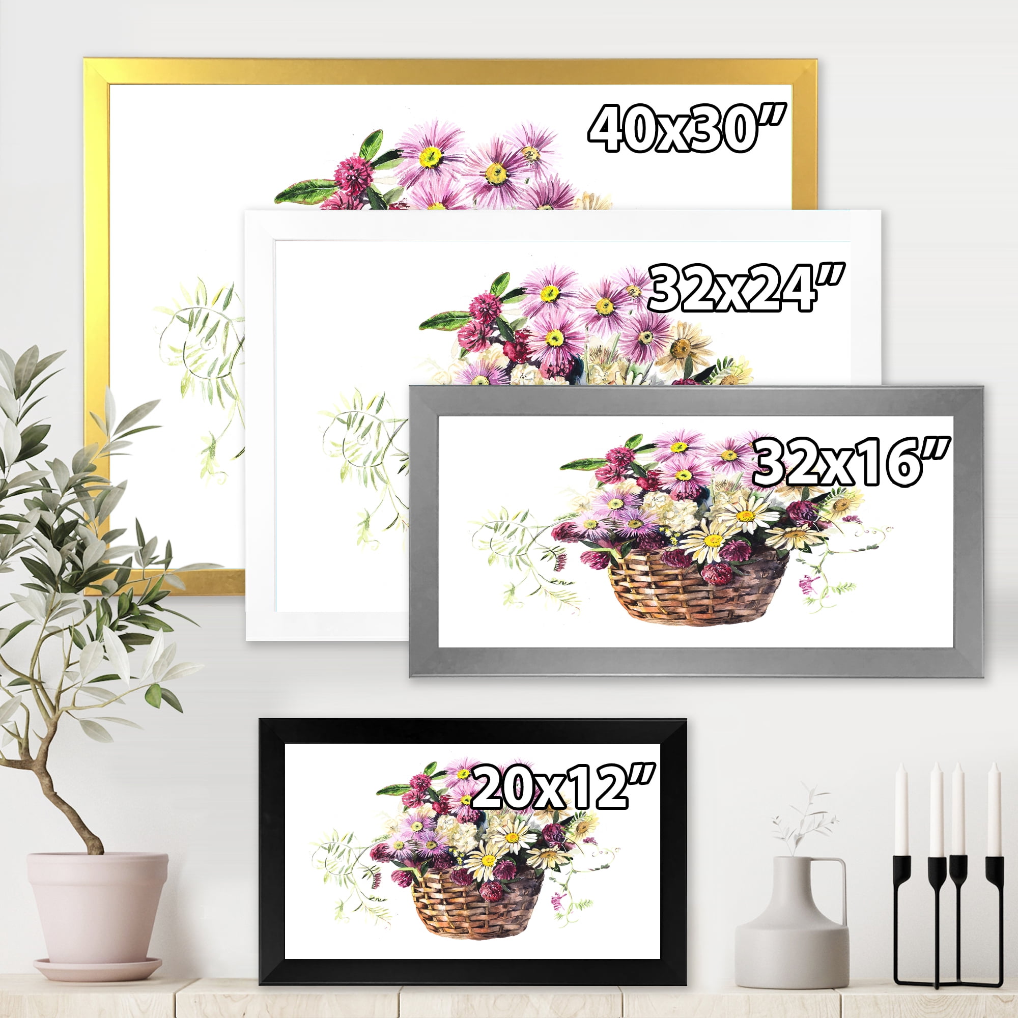 Designart 'The Basket Bouquet From Meadow Flowers' Traditional Framed Art Print