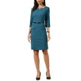 thumbnail image 2 of INSPIRE CHIC Work Dress for Women's 3/4 Sleeve V Neck Casual Business Office Bodycon Sheath Dresses with Belt XS Blue, 2 of 6