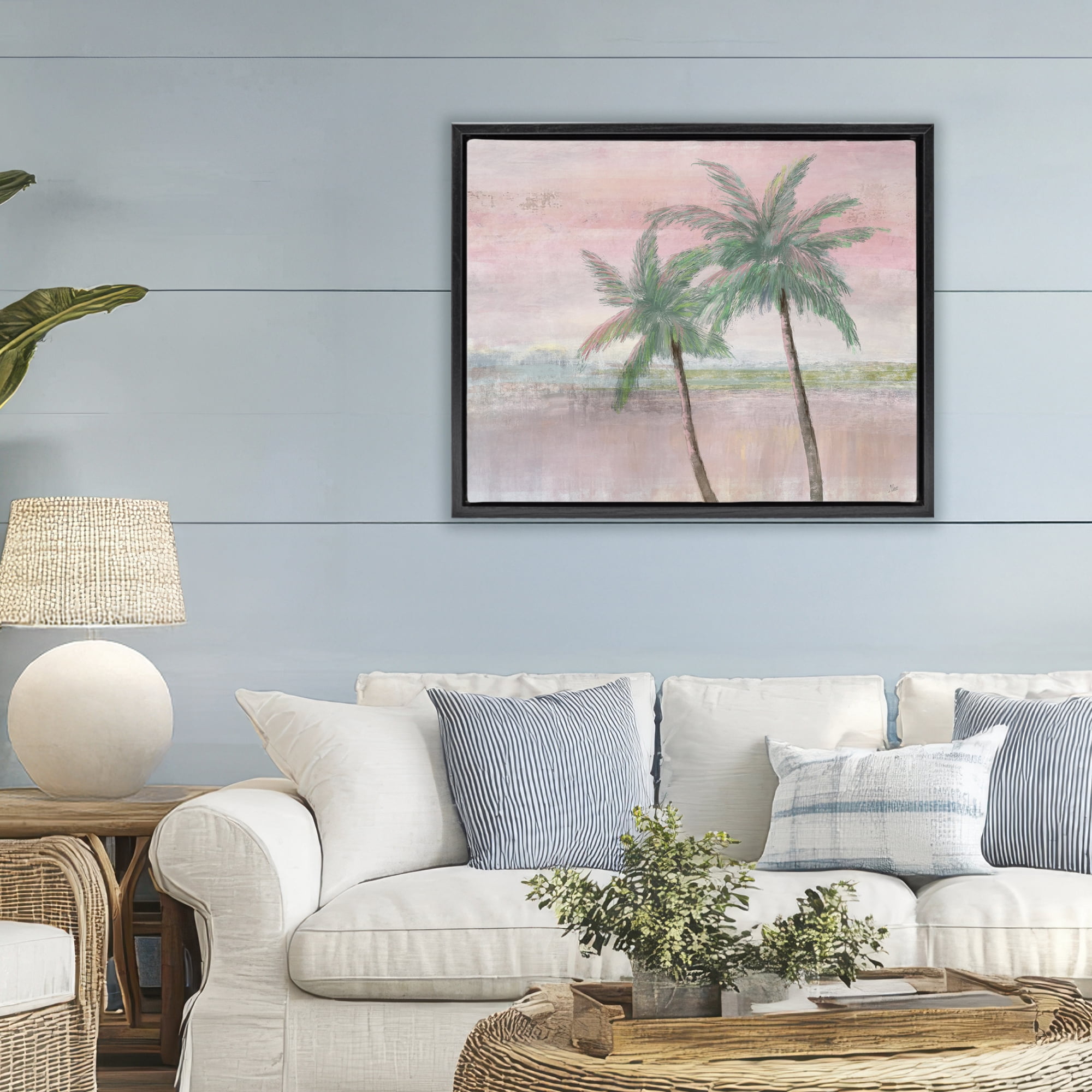 Stupell Industries Sunset Palms at Dusk Black Framed Floater Canvas Wall Art, design by Nan