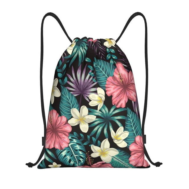 Saiise Green Tropical Leaves Pattern Sports Drawstring Backpack - String Swim Gym Bag with Wet Proof Pocket for Women&Men-Medium