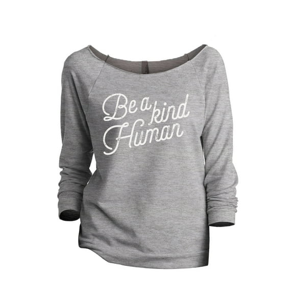 Be A Kind Human Women's Fashion Slouchy 3/4 Sleeves Raglan Lightweight Sweatshirt Sport Grey Medium