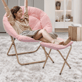 thumbnail image 4 of Monibloom Round Folding Faux Fur Saucer Chair with Ottoman, Cozy Reading Chair with Metal Leg & Thick Padding for Bedroom Living Room Dorm, Pink, 4 of 10