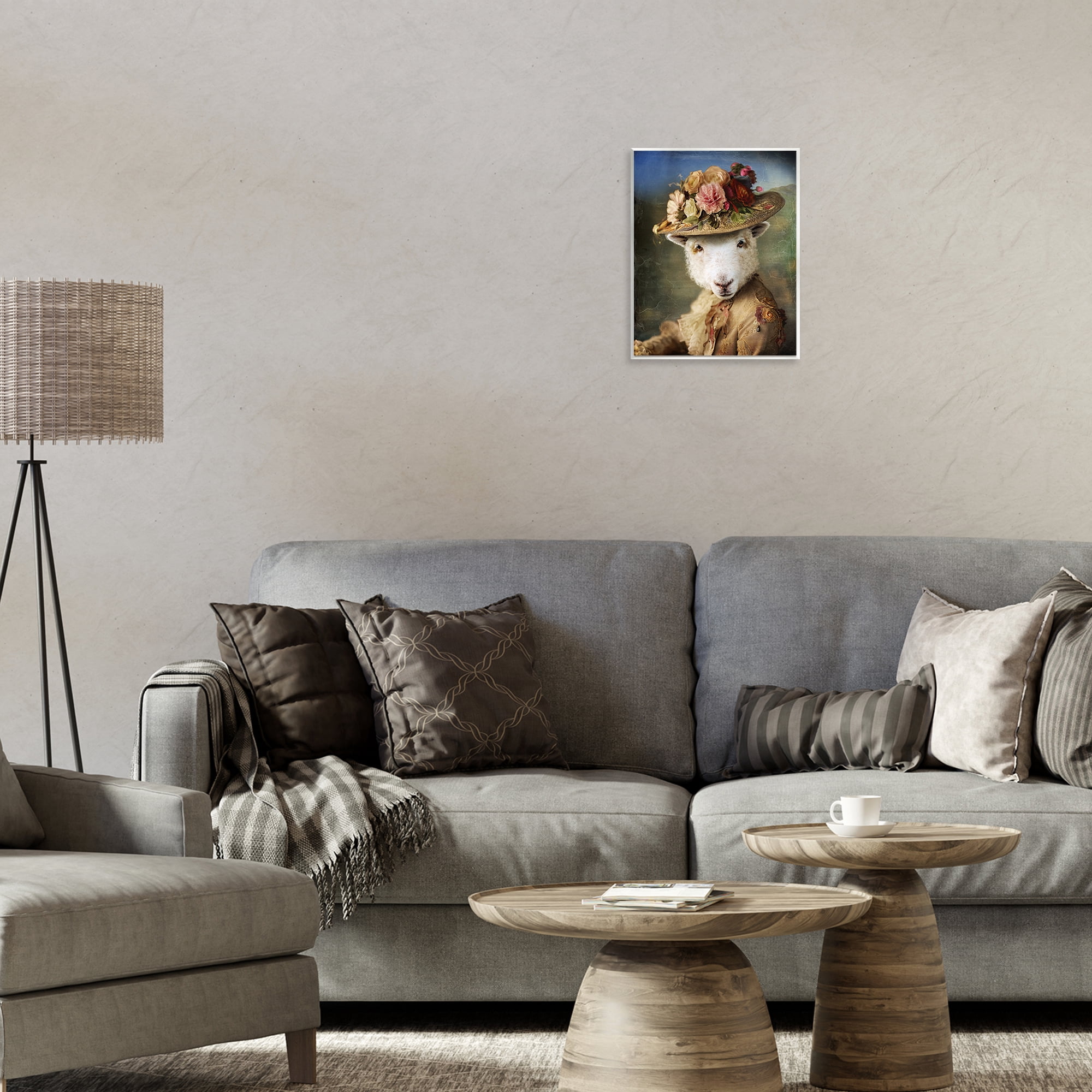 Stupell Industries Lamb with Floral Hat Animals & Insects Painting Unframed Art Print Wall Art, 11 x 14