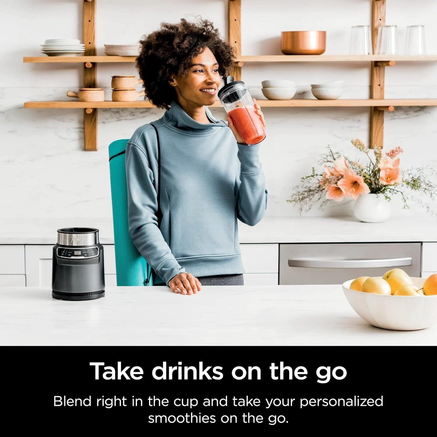 Restored Ninja BN400 Nutri Pro Compact Personal Blender, Auto-iQ Technology, 1000-Watts, for Frozen Drinks, Smoothies, Sauces & More, with 18-oz. & 24-oz. To-Go Cups & Spout Lids (Refurbished)