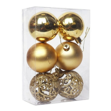 

Trayknick 6Pcs 6cm/8cm Christmas Tree Pendant Hollow-carved Design Electroplating Eco-friendly Decorate Christmas Tree Hanging Balls for Dining Room