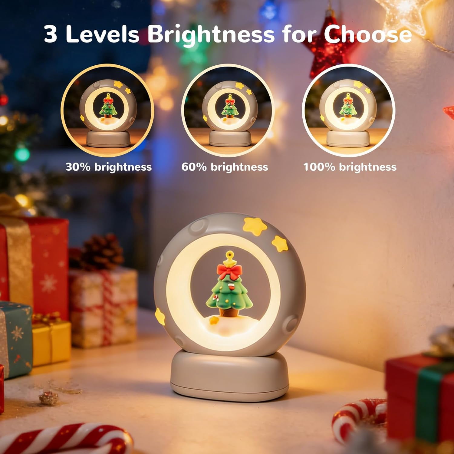 Space Christmas Night Light for Kids Baby, Cute Christmas Tree Nursery Lamp with Touch Sensor, Dimmable Rechargeable Bedside Light, Christmas Gifts for Boys Girls