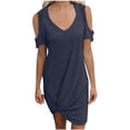thumbnail image 2 of Antinious Women Short Sleeve Round Neck Solid Side Knot Casual Dress, 2 of 5