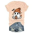 thumbnail image 6 of enyan Cute Ghost Pumpkin Graphic Shirt Fall Tshirt Graphic Tees casual Short Sleeve Tops Halloween Tshirts for Women Light Yellow,L, 6 of 6