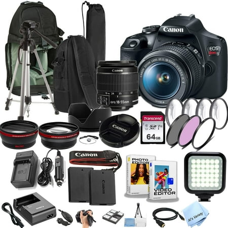 Canon EOS Rebel T7 DSLR Camera Bundle, 24MP CMOS Sensor, 4K, Black, 1 Count (International Version)