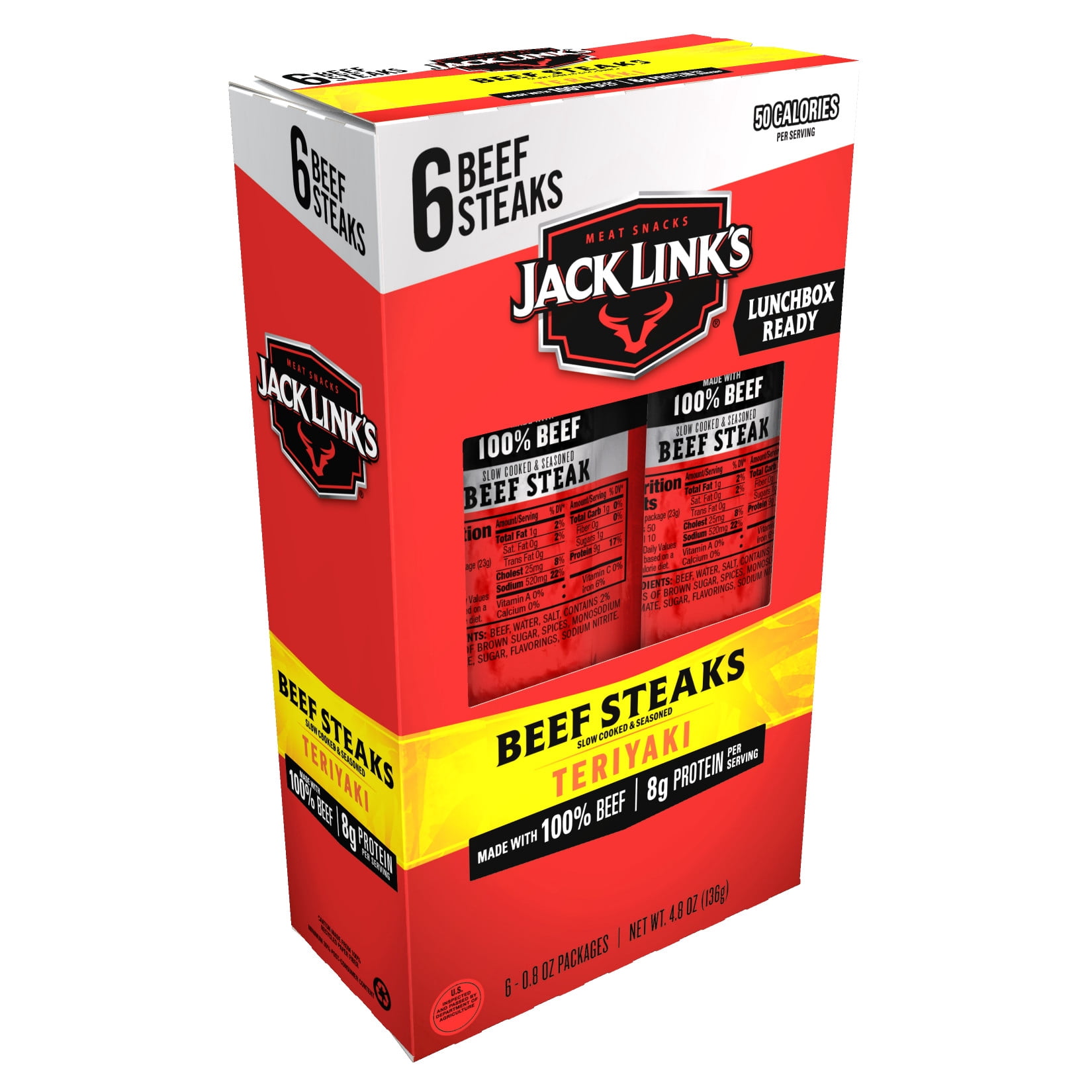 (5 pack) Jack Link's 100% Beef Teriyaki Beef Steaks 4.8 Ounce 6 Count Multipack