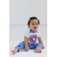 thumbnail image 2 of Marvel Avengers Captain America Newborn Baby Boys Bodysuit Pants and Hat 3 Piece Outfit Set Newborn to Infant, 2 of 5