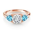 thumbnail image 2 of Gem Stone King 18K Rose Gold Plated Silver White Moissanite and Swiss Blue Topaz 3 Stone Engagement Ring for Women (2.86 Cttw, Gemstone Birthstone, Available in Size 5, 6, 7, 8, 9), 2 of 3