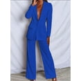 thumbnail image 4 of Pants Suits for Women Dressy 2 Piece Business Casual Lapel Long Sleeve Open Front Blazer Pants Suit Set Blue XL, 4 of 8