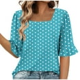 thumbnail image 2 of Wensltd Women's Summer Loose Blouses Printed Ruffled Sleeve Square Neck Top, 2 of 6