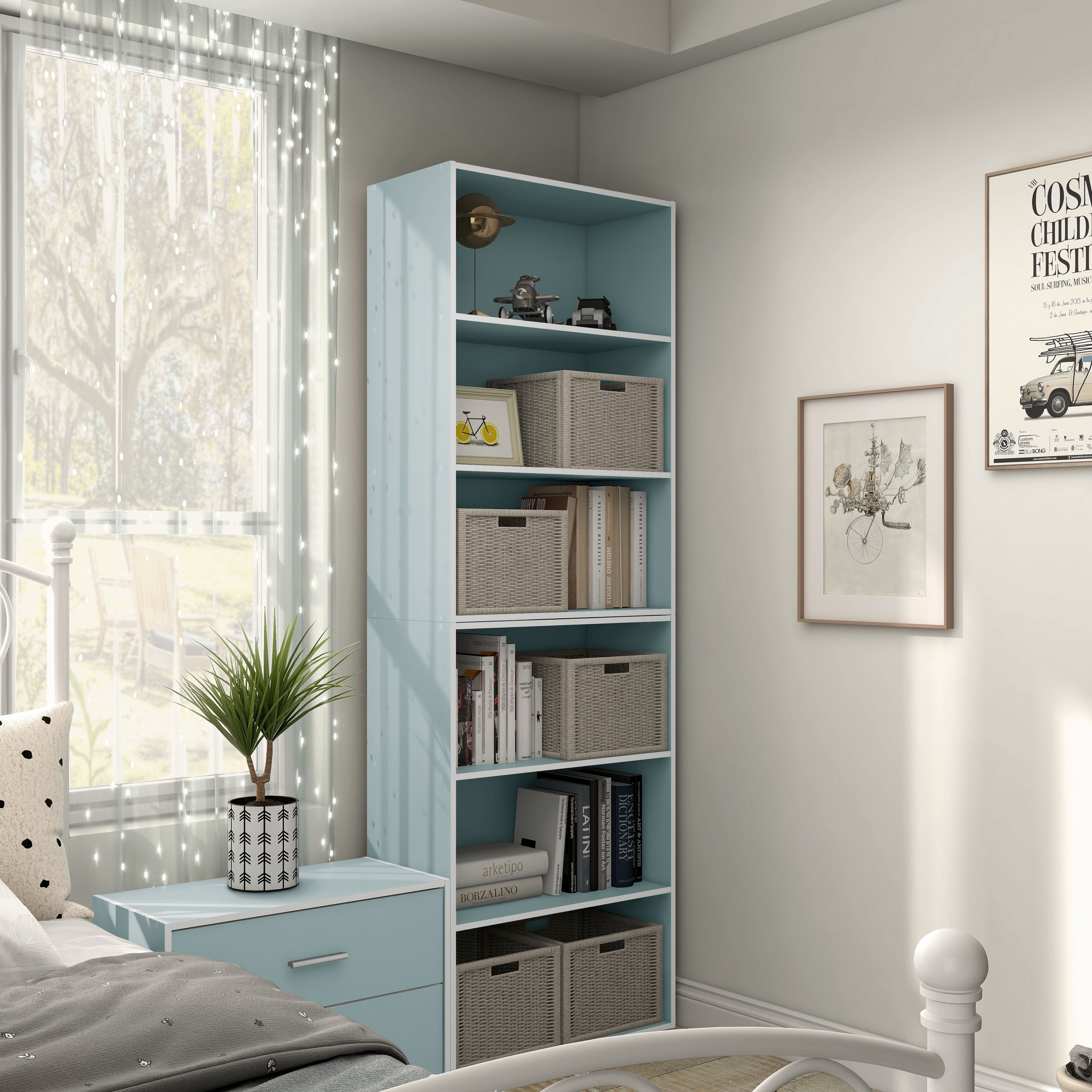 Furniture of America Brooks Stackable 3-Tier Wood Light Blue Kids Bookcase