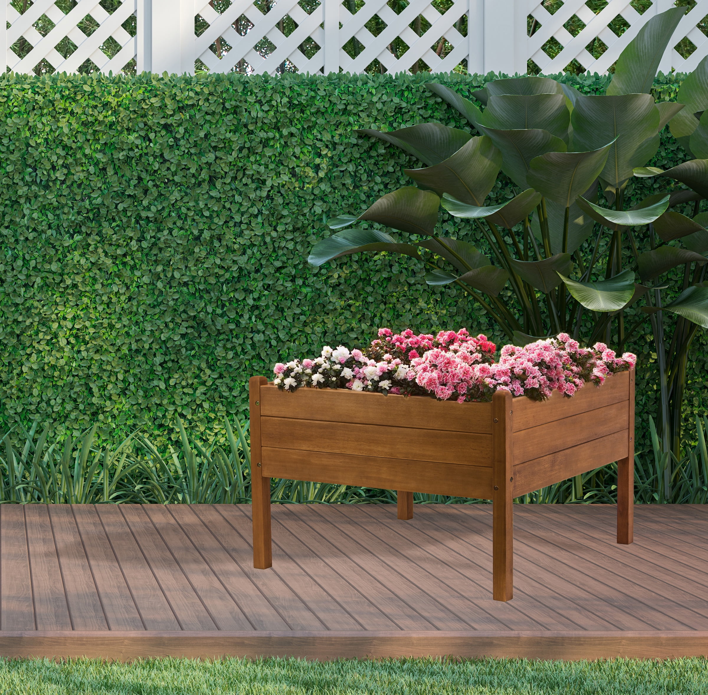 Good Ideas Garden Wizard Sturdy Design 3'x3' Eucalyptus Wood Outdoor Raised Garden Bed - Red