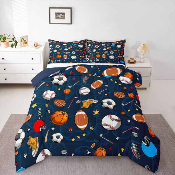 jejeloiu American Ball Basketball Bedding Comforter Set,Boys Socer Baseball Twin Comforter Sets,Teens Ball Game Bedding Set For Children,Luxury Bedroom Decor Reversible,2pcs