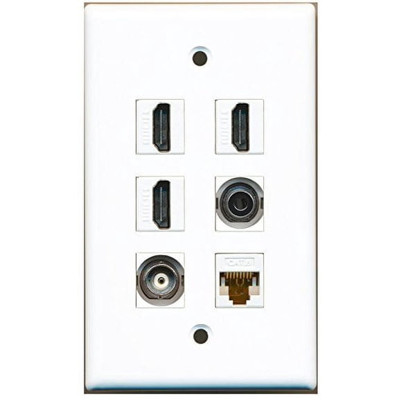 RiteAV - 3 HDMI 1 Port 3.5mm 1 Port BNC 1 Port Cat6 Ethernet White Wall Plate