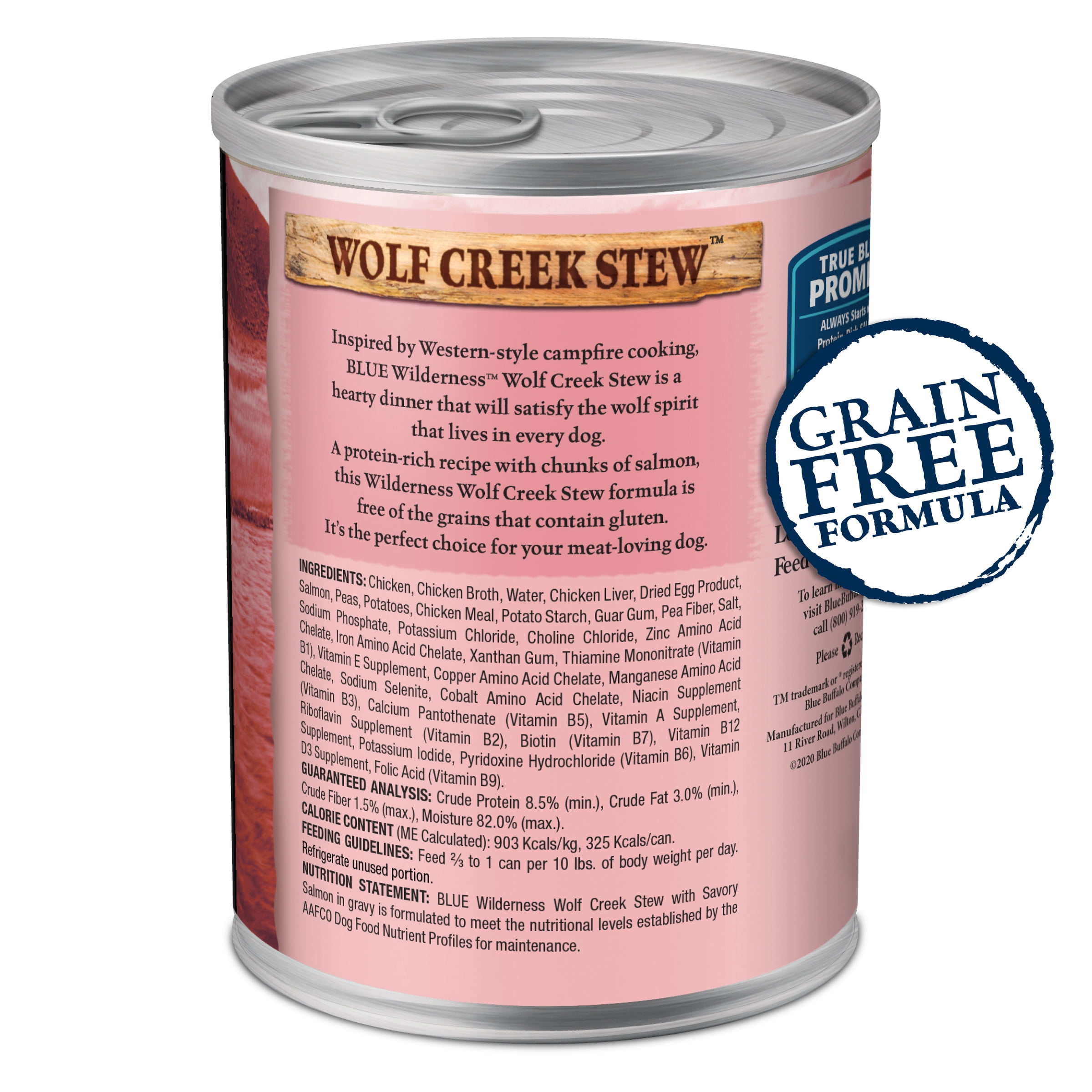Blue Buffalo Wilderness Wolf Creek Stew High Protein Grain Free, Natural Wet Dog Food, Savory Salmon Stew in gravy 12.5-oz can (pack of 12)