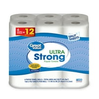 Great Value Ultra Strong Paper Towels, Split Sheets, 6 Double Rolls