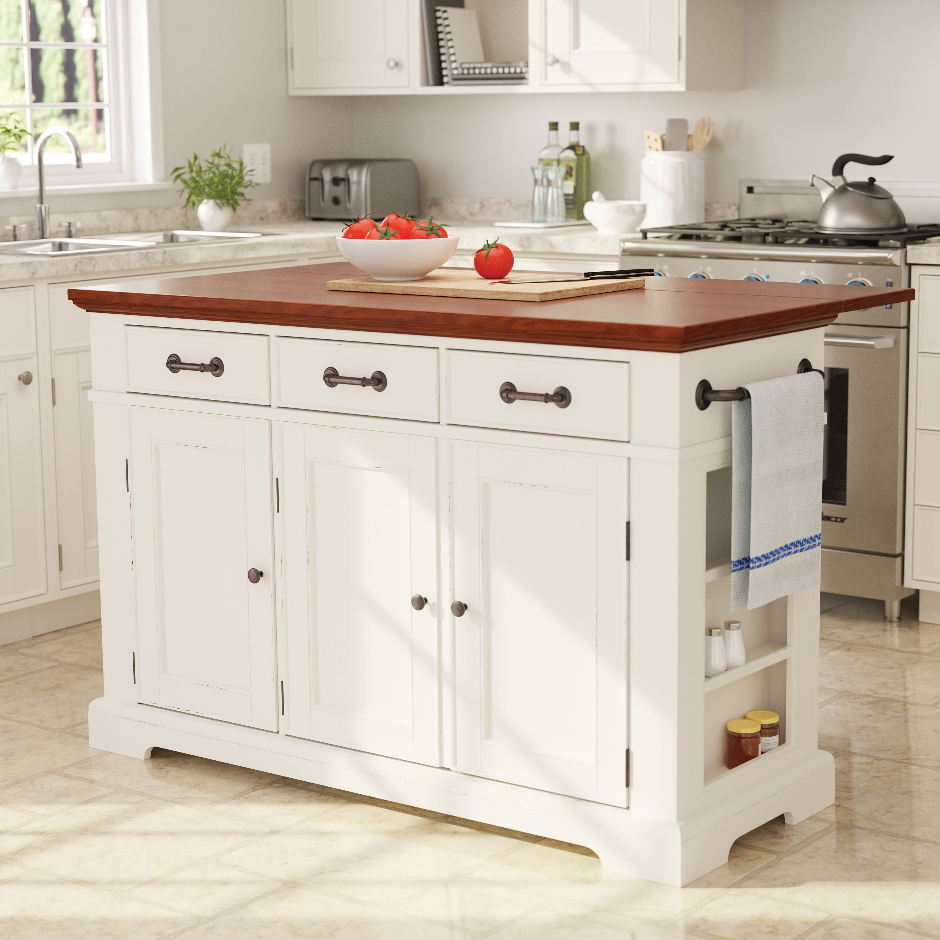 Country Kitchen Large Kitchen Island in White Finish with Country Kitchen Large Kitchen Island in White Finish with