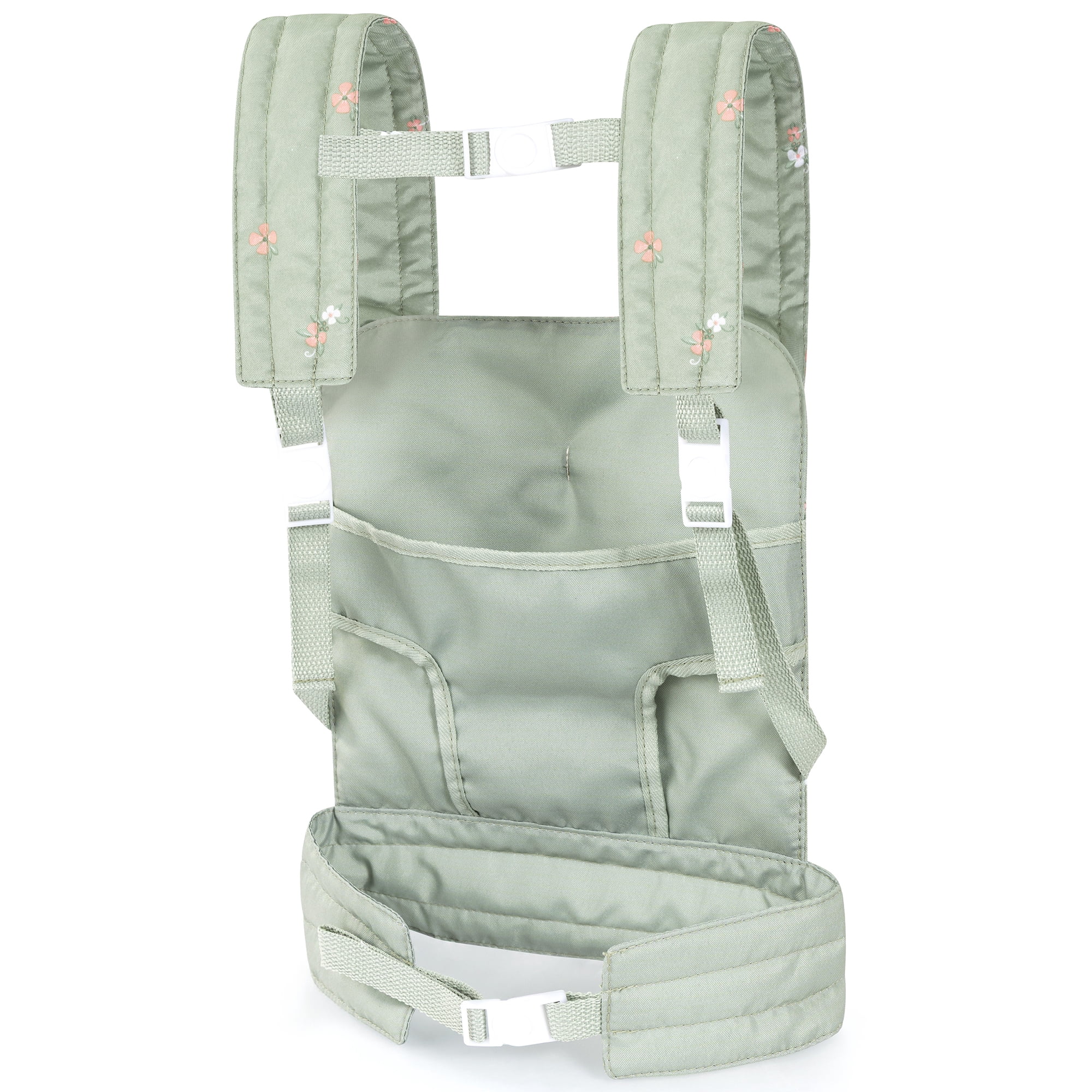 Bayer Design: Doll Carrier - Green & Flowers - Travel Play Accessory, Adjustable Padded Shoulder Straps, Lockable Hip Belt, Toy Fits 18" Dolls, Kid 3+